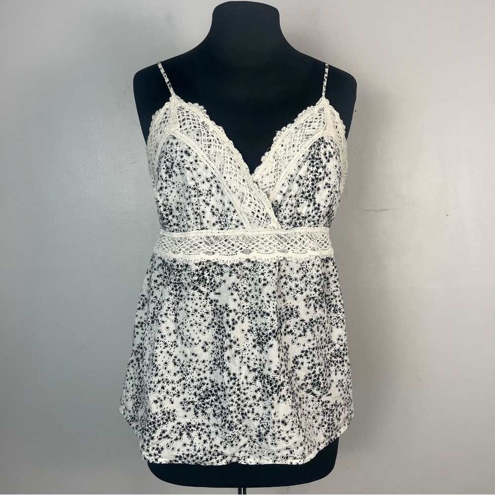 Y2k Elle white and black lace trim babydoll tank top size XL